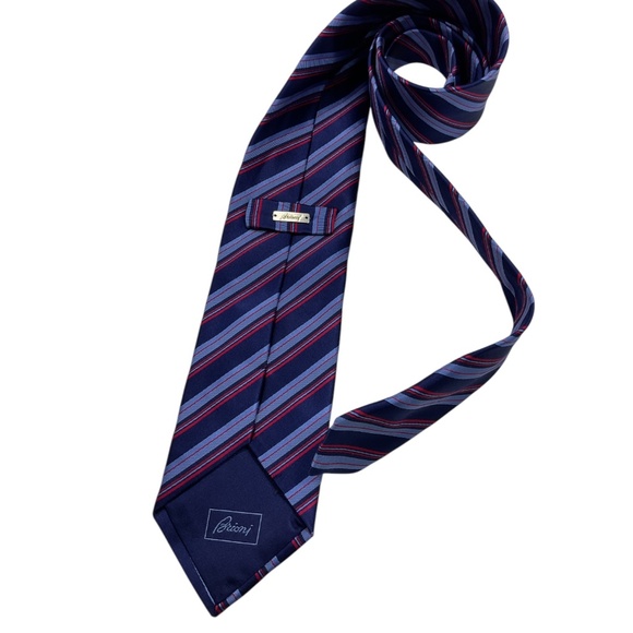 BRIONI Blue/Red Striped Silk LUXURY Tie HANDMADE ITALY - Picture 2 of 5